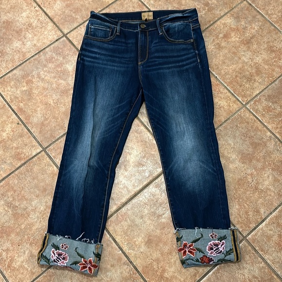 DRIFTWOOD Colette cuffed embroidered straight crop jeans Size 31 - Picture 1 of 5